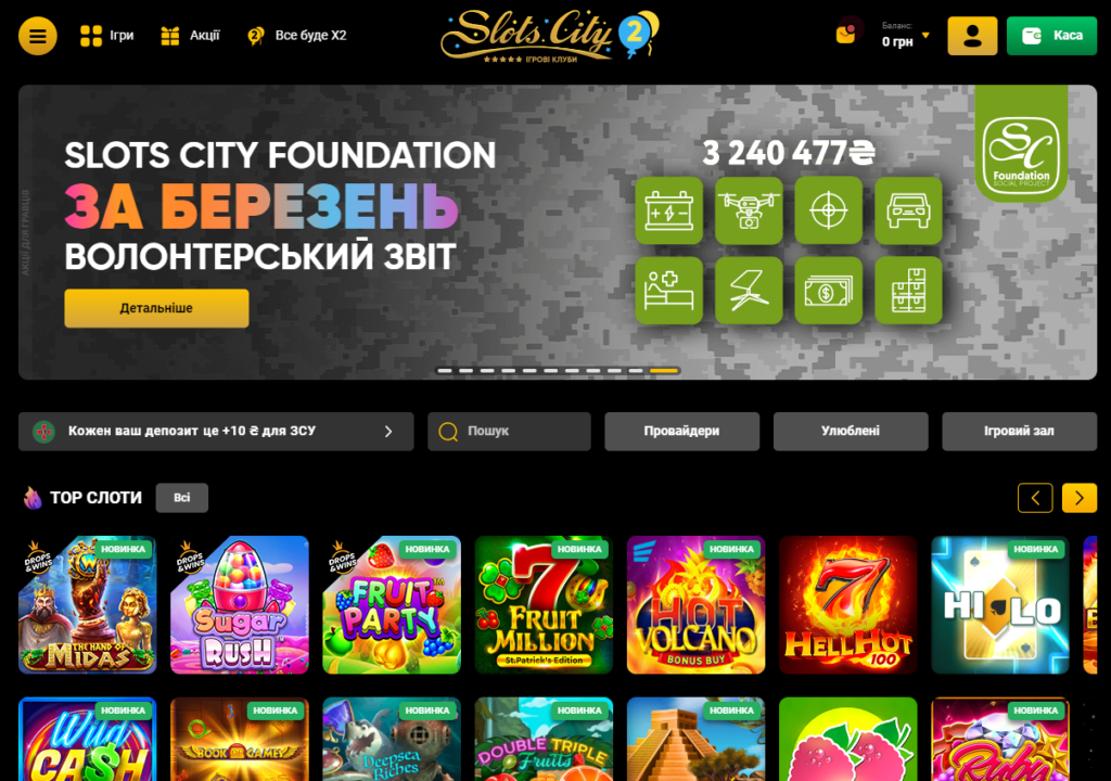Головна сторінка казино slotscity.ua